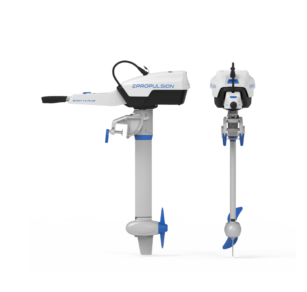 ePropulsion Spirit 1.0 Plus Electric Outboard Motor -Side & Rear View